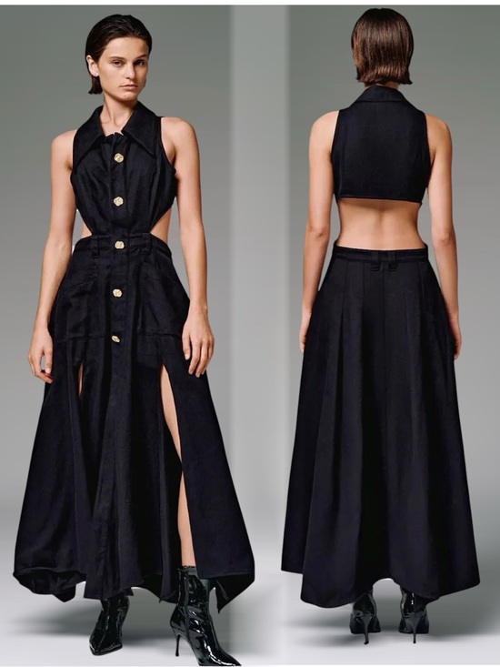 Urban Revivo Dresses & Skirts - Urban Revivo Black Denim Cut Out Sleeveless Maxi Dress Size 12